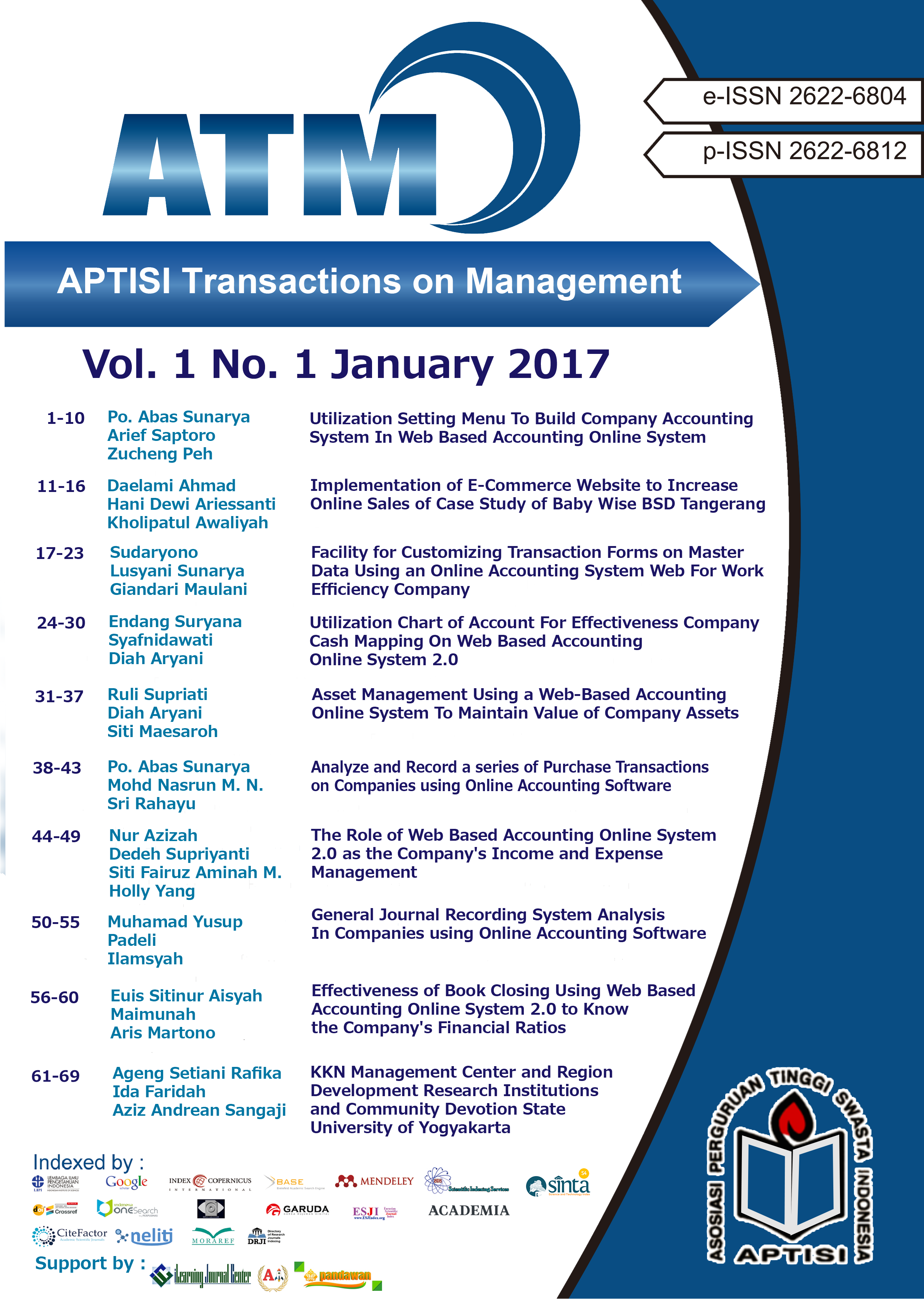 					View Vol. 1 No. 1 (2017): ATM (APTISI Transactions on Management: January)
				