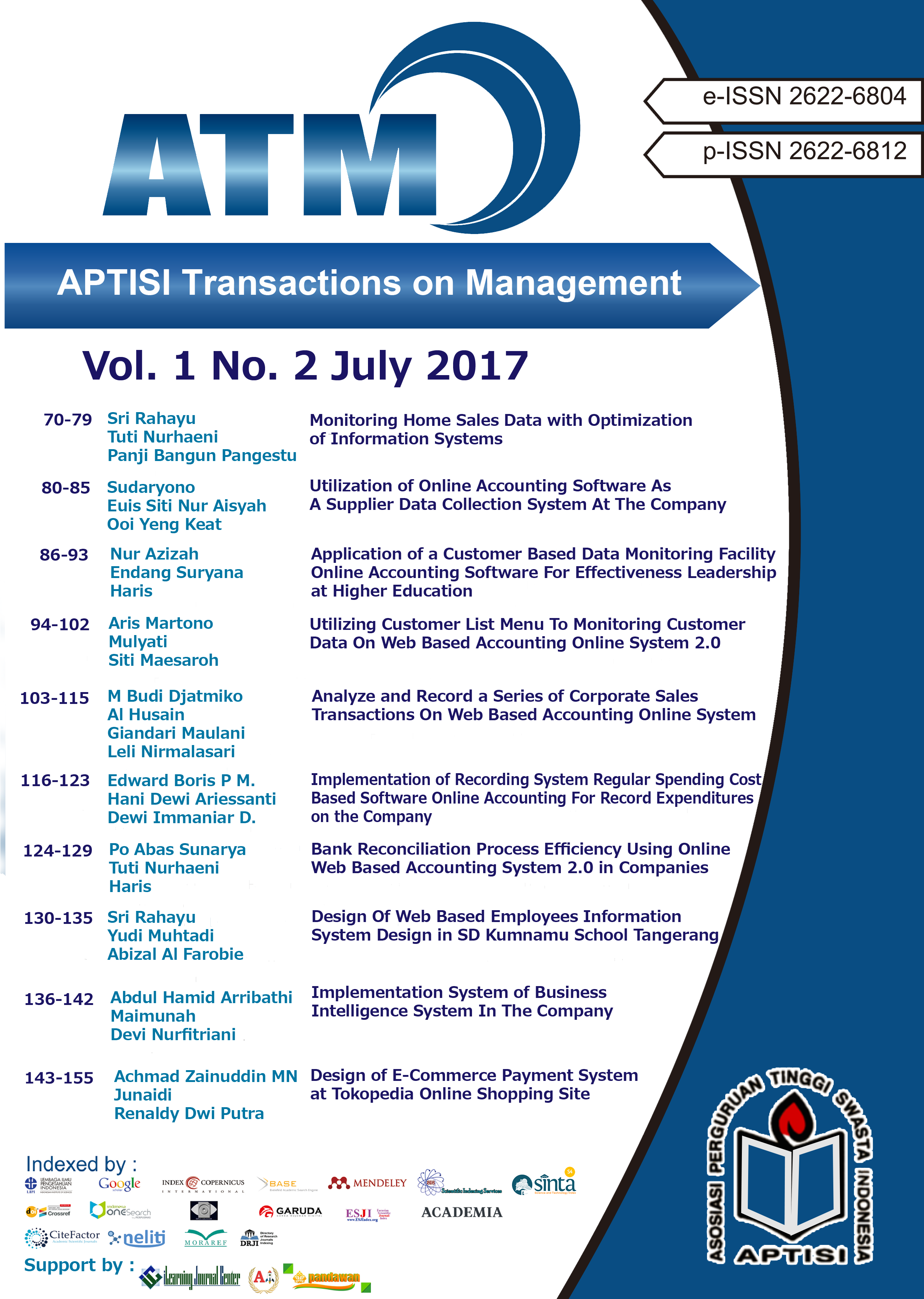 					View Vol. 1 No. 2 (2017): ATM (APTISI Transactions on Management: July)
				